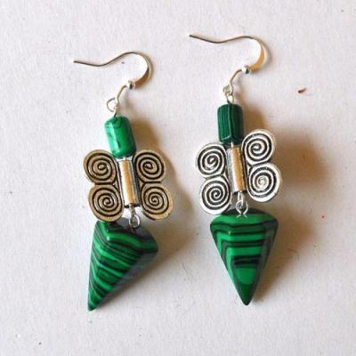 Mal 262 boucles oreilles pyramide egyptienne malachite 70mm 14x22mm 10gr 3 