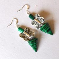 Mal 262 boucles oreilles pyramide egyptienne malachite 70mm 14x22mm 10gr 4 