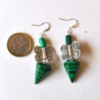 Mal 262 boucles oreilles pyramide egyptienne malachite 70mm 14x22mm 10gr 5 