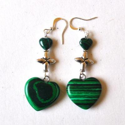 Mal 263 boucles oreilles malachite 60mm 10gr coeur e croix 1