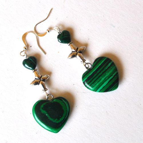 Mal 263 boucles oreilles malachite 60mm 10gr coeur e croix 2