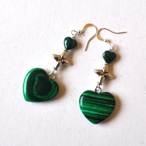 Mal 263 boucles oreilles malachite 60mm 10gr coeur e croix 4