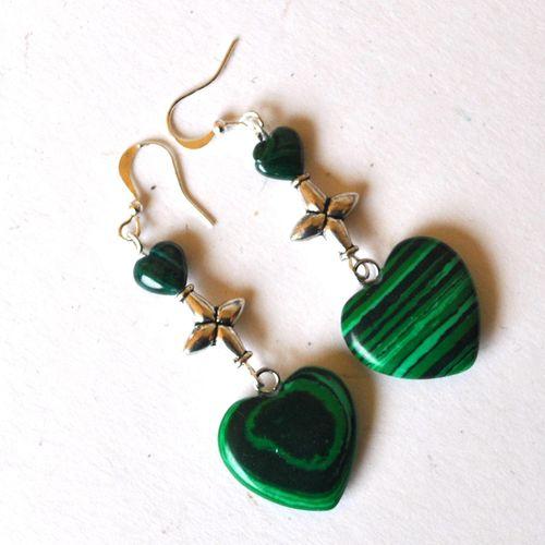 Mal 263 boucles oreilles malachite 60mm 10gr coeur e croix 5