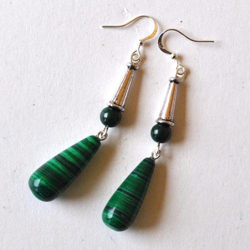 Mal 264boucles oreilles egyptienne malachite 10x20mm 10gr 6