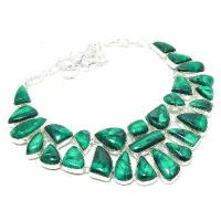 Mal 265a collier parure malachite 122gr 10x30mm argent925 egyptien