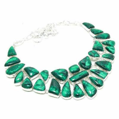 Mal 265b collier parure malachite 122gr 10x30mm argent925 egyptien