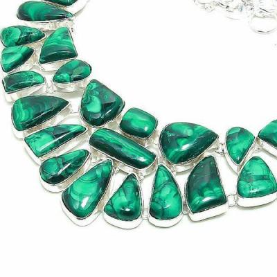 Mal 265b collier parure malachite 122gr 10x30mm argent925 egyptien