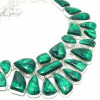 Mal 265c collier parure malachite 122gr 10x30mm argent925 egyptien