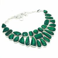 Mal 266a collier parure malachite 127gr 10x30mm argent925 egyptien