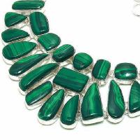 Mal 266b collier parure malachite 127gr 10x30mm argent925 egyptien