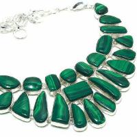 Mal 266c collier parure malachite 127gr 10x30mm argent925 egyptien