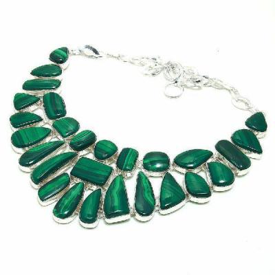 Mal 266c collier parure malachite 127gr 10x30mm argent925 egyptien