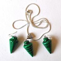 Mal 267 pendant boucles oreilles chaine pyramide egyptienne malachite 15x30mm 22gr 1