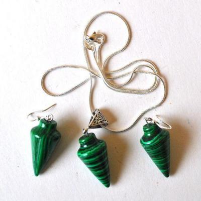 Mal 267 pendant boucles oreilles chaine pyramide egyptienne malachite 15x30mm 22gr 1 