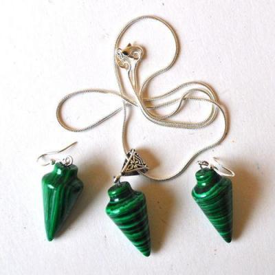 Mal 267 pendant boucles oreilles chaine pyramide egyptienne malachite 15x30mm 22gr 1