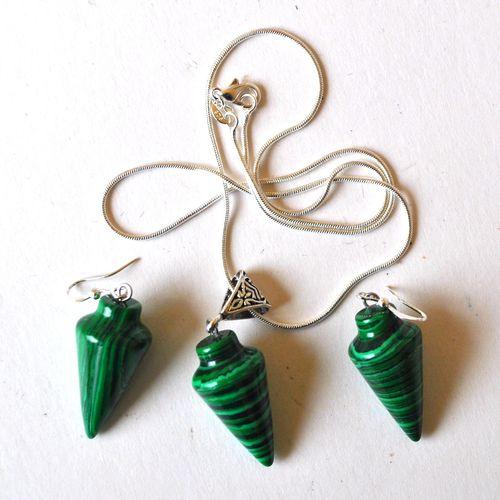 Mal 267 pendant boucles oreilles chaine pyramide egyptienne malachite 15x30mm 22gr 1