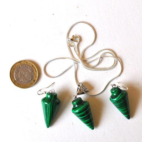 Mal 267 pendant boucles oreilles chaine pyramide egyptienne malachite 15x30mm 22gr 2