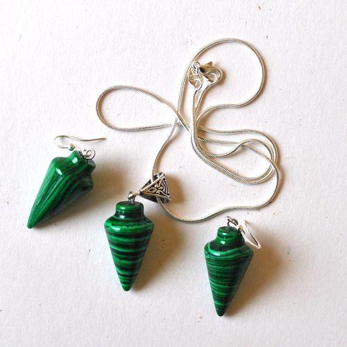 Mal 267 pendant boucles oreilles chaine pyramide egyptienne malachite 15x30mm 22gr 3