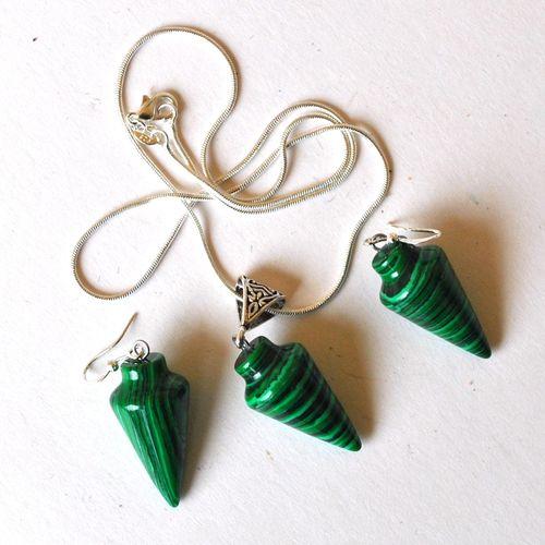Mal 267 pendant boucles oreilles chaine pyramide egyptienne malachite 15x30mm 22gr 4