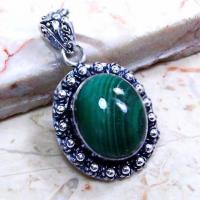 Mal 267a pendentif pendant 46mm malachite 16gr argent 18x20mm