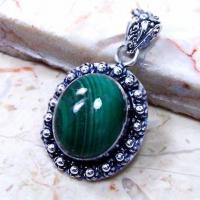 Mal 267b pendentif pendant 46mm malachite 16gr argent 18x20mm