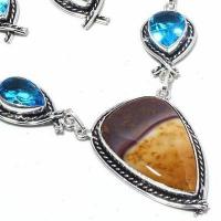 Mk 0040c collier boucles oreilles mookaite topaze bleue 34gr 15x30mm 925