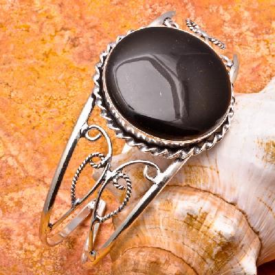 On 0148a bracelet torque onyx noir 32mm 29gr monture argent 925