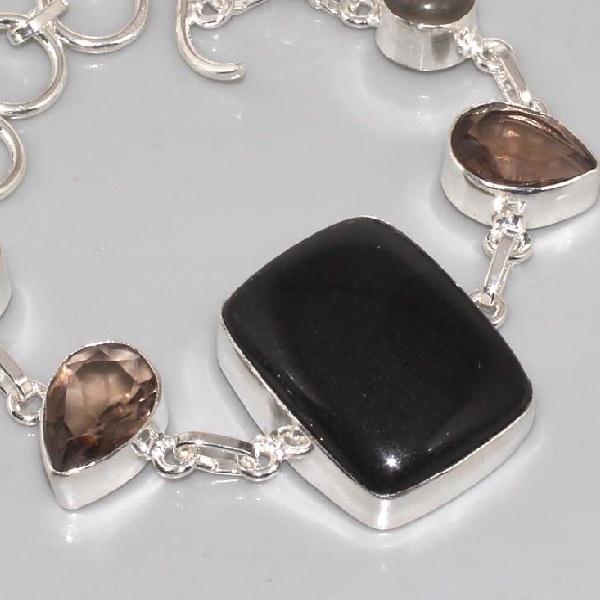 On 0288b bracelet onyx noir quartz fume achat vente bijou argent 925