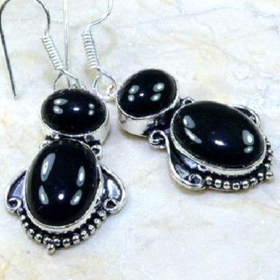 On 0340c boucles pendants oreilles onyx noir parure bijou 1900 achat vente