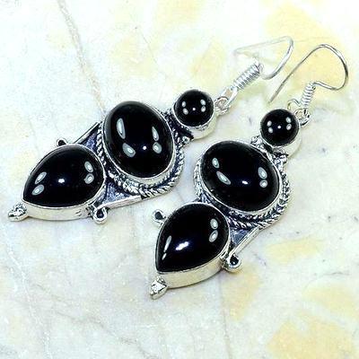 On 0343c boucles pendants oreilles onyx noir parure bijou 1900 achat vente