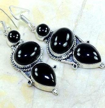 On 0343c boucles pendants oreilles onyx noir parure bijou 1900 achat vente