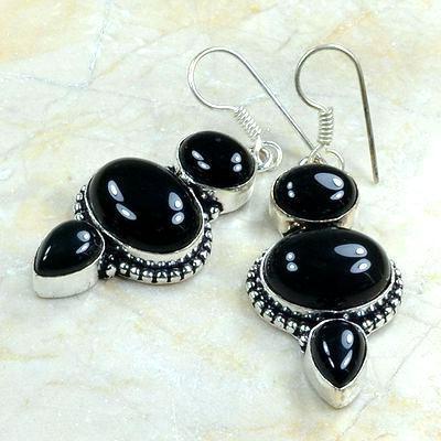 On 0348c boucles pendants oreilles onyx noir bijou 1900 achat vente