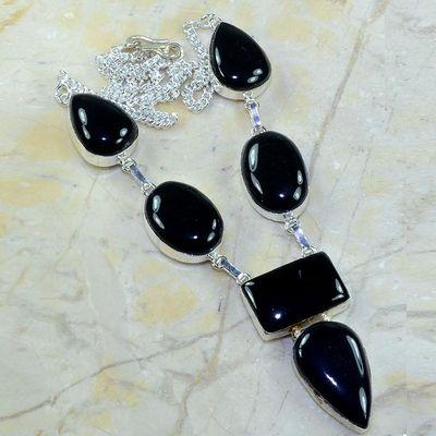 On 0370a collier sautoir onyx noir parure bijou 1900 art deco achat vente