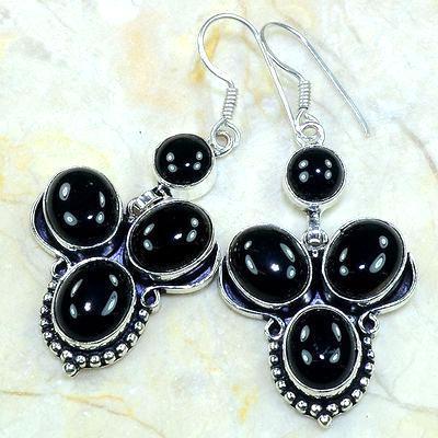 On 0374c boucles pendants oreilles onyx noir parure bijou 1900 achat vente