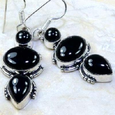 On 0375c boucles pendants oreilles onyx noir parure bijou 1900 achat vente