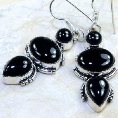 On 0375c boucles pendants oreilles onyx noir parure bijou 1900 achat vente