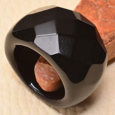 On 0394a bague 58 onyx noir bijou lithotherapie gemme pierre taillee achat vente