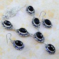 On 0396a parure boucles oreilles collier sautoir onyx noir bijou 1900 art deco achat vente