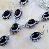 On 0396b parure boucles oreilles collier sautoir onyx noir bijou 1900 art deco achat vente