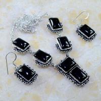 On 0397a parure boucles oreilles collier sautoir onyx noir bijou 1900 art deco achat vente