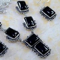 On 0397c parure boucles oreilles collier sautoir onyx noir bijou 1900 art deco achat vente