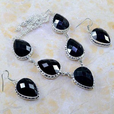 On 0400a parure boucles oreilles collier sautoir onyx noir bijou 1900 art deco achat vente