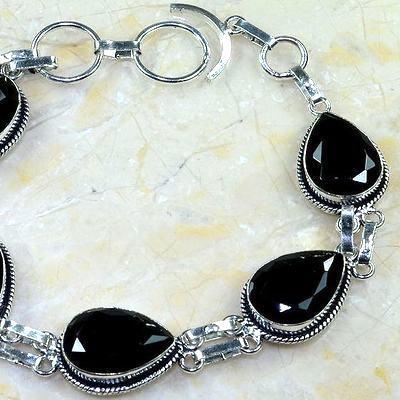 On 0407b bracelet onyx noir achat vente bijou 1900 belle epoque argent 926