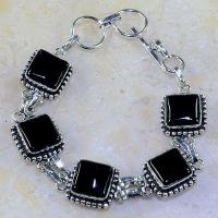 On 0409a bracelet onyx noir achat vente bijou 1900 belle epoque argent 925