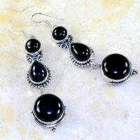 On 0411a boucles pendants oreilles onyx noir parure bijou 1900 achat vente