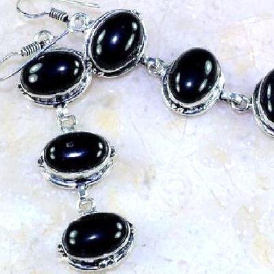 On 0457d boucles oreilles pendants onyx noir bijou 1900 art deco achat vente