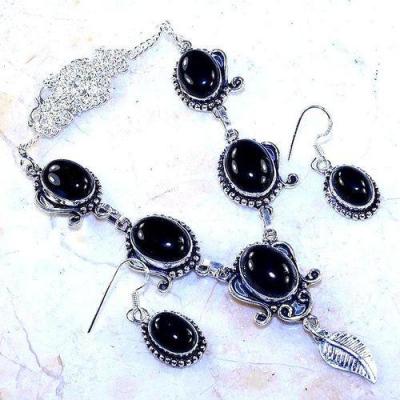 On 0487b parure collier boucles oreilles 43gr onyx noir bijou 1900 art deco achat vente