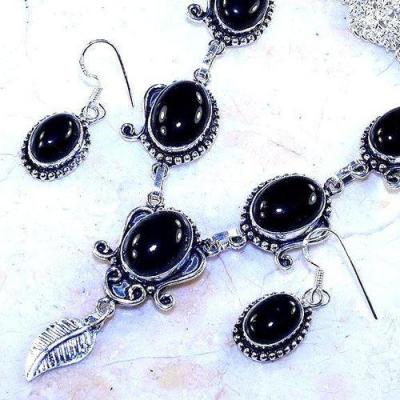 On 0487b parure collier boucles oreilles 43gr onyx noir bijou 1900 art deco achat vente