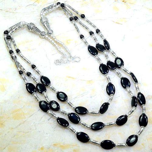On 0490a parure collier sautoir 3rangs 50gr onyx noir bijou 1900 art deco gothique achat vente