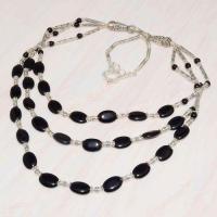 On 0490b parure collier sautoir 3rangs 50gr onyx noir bijou gothique 1900 art deco achat vente